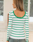 Stripe Scalloped Scoop Neck Ribbed Knit Sweater