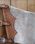 HILASON Western Pro Rodeo Bronc Bull Riding Genuine Leather Chinks Natural Hair | Handmade for Adults Hand Tooled Adult