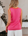 Contrast Trim Pearl Crewneck Sweater Top