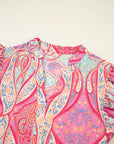 Tribal Paisley Ruffle Sleeve Notch Neck Midi Dress
