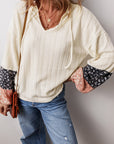 Floral Patchwork Textured Knit V-Neck Blouse