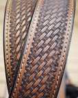 60 In Hilason Hand Tooled Basketweave Heavy Duty Western Work Leather Mens Womens Belt Dark Brown