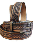 46 In Hilason Hand Tooled Basketweave Heavy Duty Western Work Leather Mens Womens Belt Dark Brown