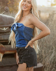 Avayah Vintage Bow Front Smocked Back Denim Tube Top