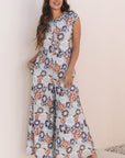 Floral Buttoned Sleeveless Wide Leg Jumpsuit
