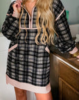 Plaid Collared Zip-Up Long Sleeve Mini Dress