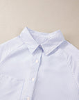 Stripe Shirred Cuff Button-Up Shirt