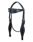 HILASON Western Horse Headstall Breast Collar Set Tack Genuine American Leather Barb Wire Black