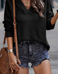 Collins V Neck Ribbed Drop Shoulder Hooded Sweater