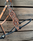 Black Floral Tooled Lariat & Leather Combo Halter