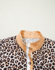 Leopard Stripe Collar Half Buttoned Flared Dress