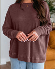 Waffle Knit Patchwork Long Sleeve Top