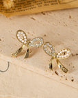 Winter Rhinestone Pearl Bow Earrings