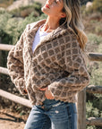 Sherpa Rhombus Textured Zip Up Hooded Jacket