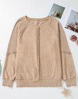 Solid Waffle Knit Patchwork Raglan Sleeve Sweatshirt