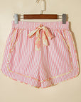 Stripe Floral Trim Ribbon Drawstring Waist Shorts
