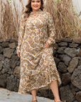 Plus Size Abstract Plant Long Sleeve Maxi Dress