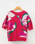 Floral Abstract Short Puff Sleeve Sweater