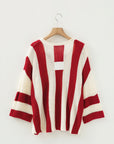 Colorblock Stripe V-Neck 3/4 Sleeve Sweater