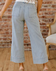 Stripe Denim Button Flap Pocket Cuffed Hem Jeans