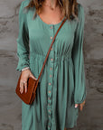 Solid Button-Up Scoop Neck Dress