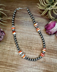 Spiny Oyster & Sterling Silver Pearl Necklace – 8mm – Handmade by The Bijoux FAB – 17.5"
