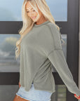 Solid Corded Knit Long Sleeve Top