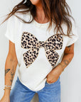 Leopard Bow Embroidered Short Sleeve T-Shirt