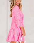 Stripe V-Neck Flare Sleeve Tiered Mini Dress