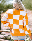 Ashley Checkered Bishop Sleeve Sweater