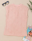 Wavy Textured Button V-Neck Casual Tee