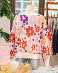 Floral Ribbed Trim Drop Shoulder Sweater