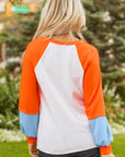 Colorblock Contrast Stitch Raglan Sleeve Top