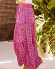 Paisley Ruffle Tiered Pocketed Maxi Skirt