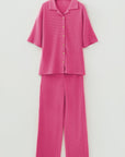 Solid Textured Buttoned Shirt and Pants Set