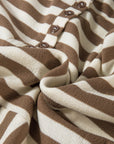Brown Stripe Quarter Buttons Drop Sleeve Plus Size Hoodie