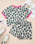 Leopard Contrast Trim Top & High Waist Shorts Set