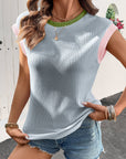 Colorblock Corded Knit Crew Neck Tee