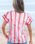 Kaya Ric-rac Trim Ruffled Sleeve Blouse