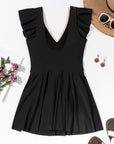 Ruffle Lace Trim V-Neck Short Sleeve Swim Dress