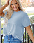 Solid Corded Knit Mock Neck T-Shirt