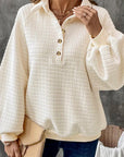 Pineapple Textured Half-Button Collared Sweatshirt