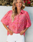 Floral Wide Short Sleeve Button Up Shirt