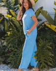 Solid Corded T-Shirt and Pants Set
