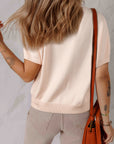 Bow Tie Pearl Embellished Dolman Short Sleeve Sweater