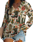 Baha Ranch Cactus and Boots Long Sleeve Top
