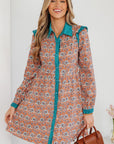 Floral Boho Contrast Collar Mini Shirt Dress