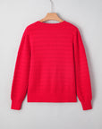 Solid Knit Ribbed Cuff Crewneck Sweater