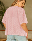 Plus Size Rhombus Pointelle Knit V-Neck Top