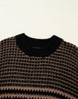 Stripe Draped 3/4 Sleeve Slouchy Sweater